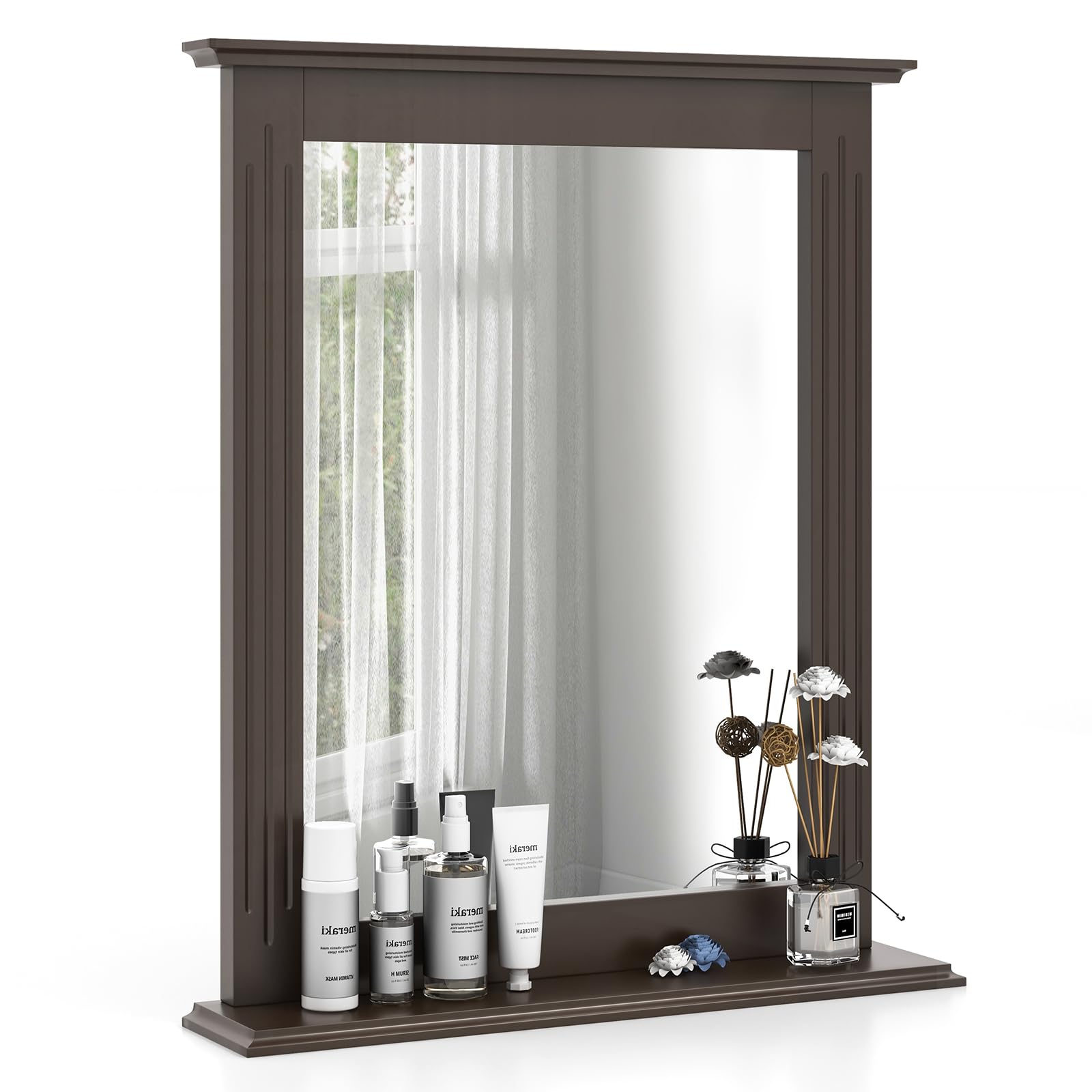 Bathroom Wall Mirror with Shelf, Square Makeup Mirror Wall Hanging Mirror